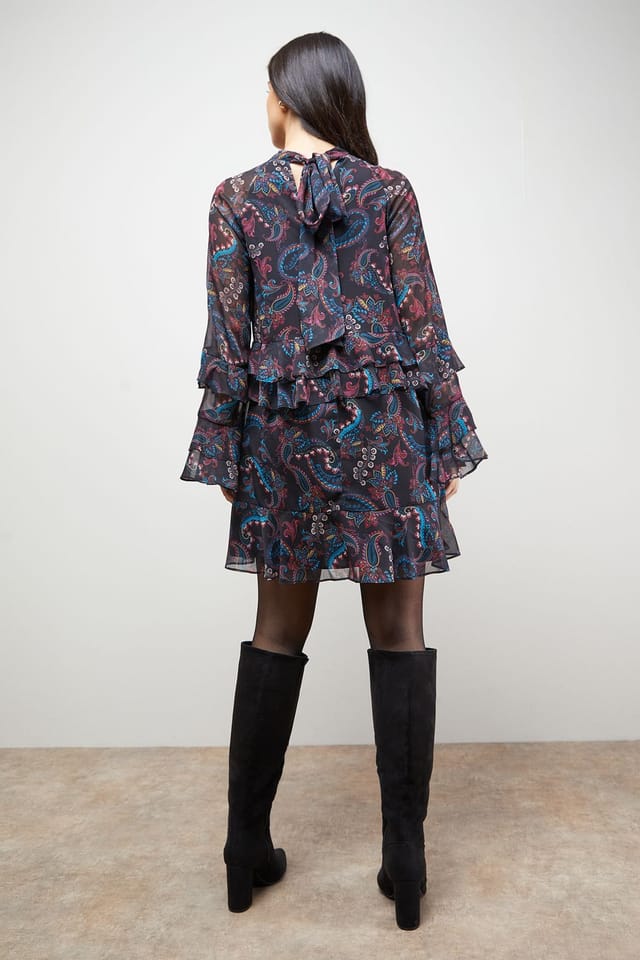 Oasis Oasis Women's Layered Ruffle Sleeve Bow Back Mini Dress - 3