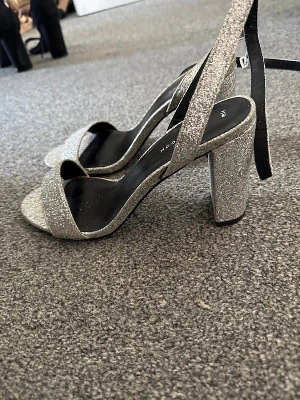 New Look Silver glitter heeled party sandal.