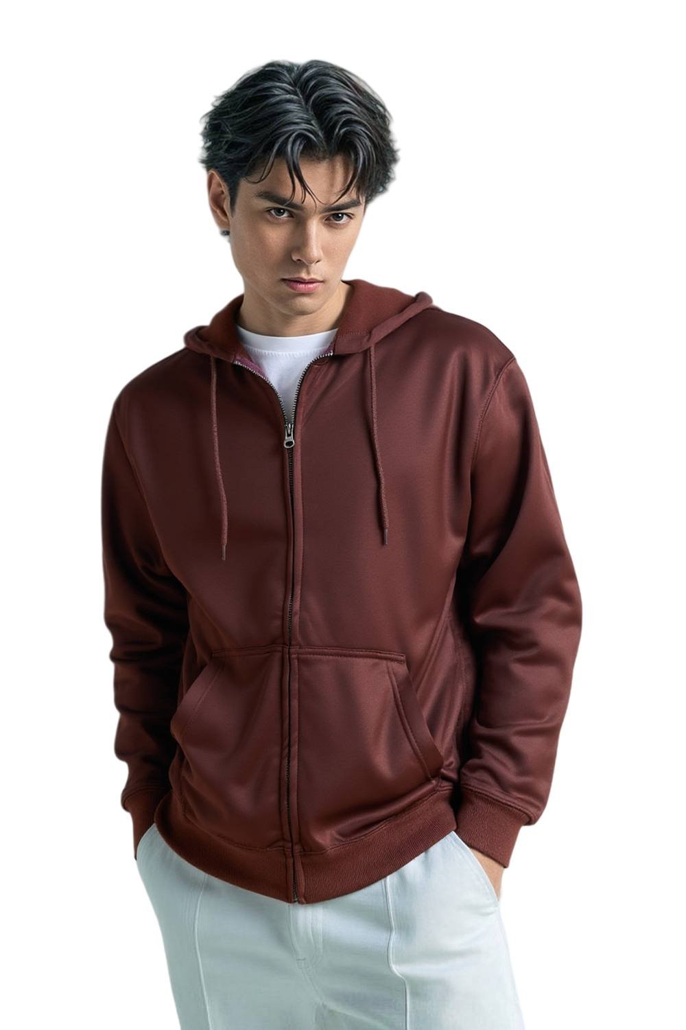 SweetLook SweetLook Men's Plain Full Zip Up Polyester Hoodies for Men Uk in Dark Brown - 3