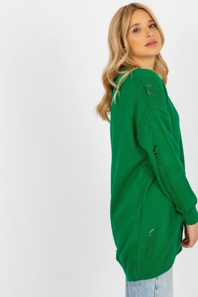 Love Lace Love Lace Women's Button Down Heart Neck Cardigan with Long Sleeves in Green - 3