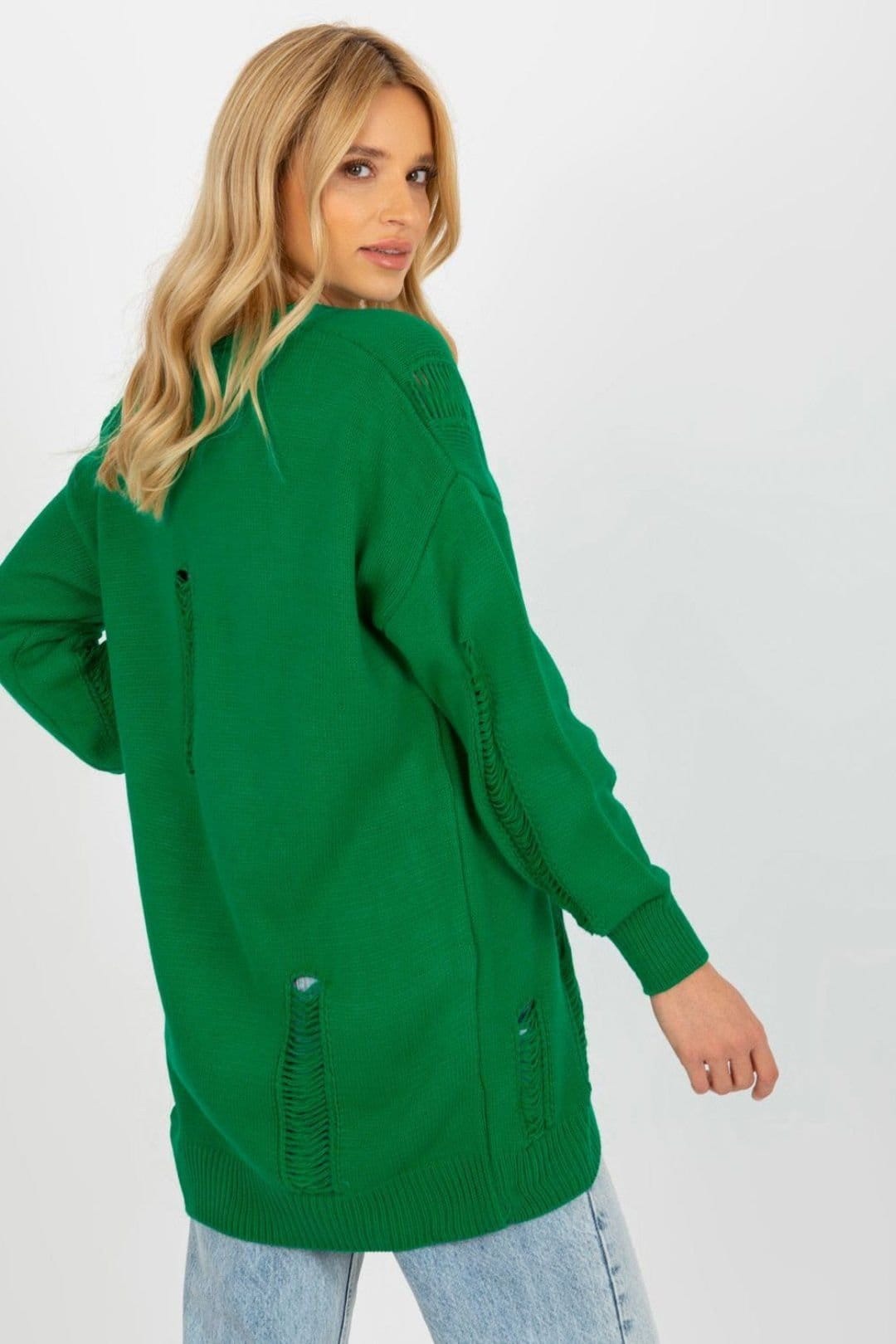 Love Lace Love Lace Women's Button Down Heart Neck Cardigan with Long Sleeves in Green - 4