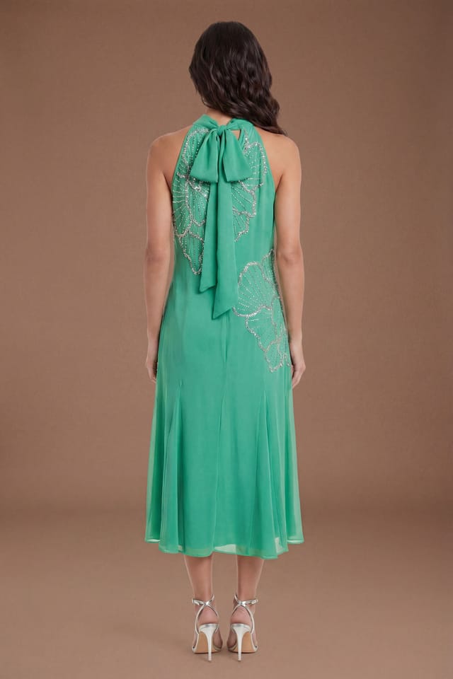Coast Coast Women's Embellished Midi Dress With Godet Pleats in Green - 3