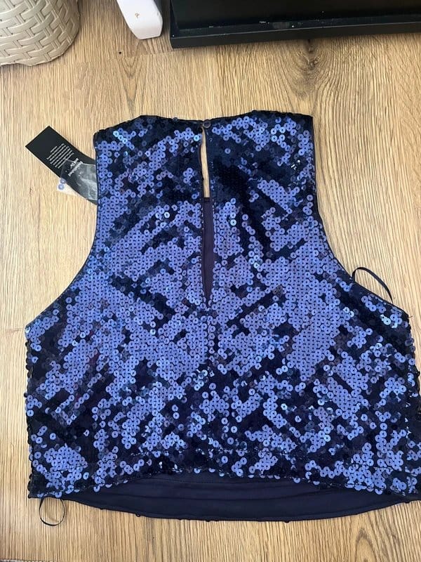 New Look Navy Sequin Evening Cropped Top