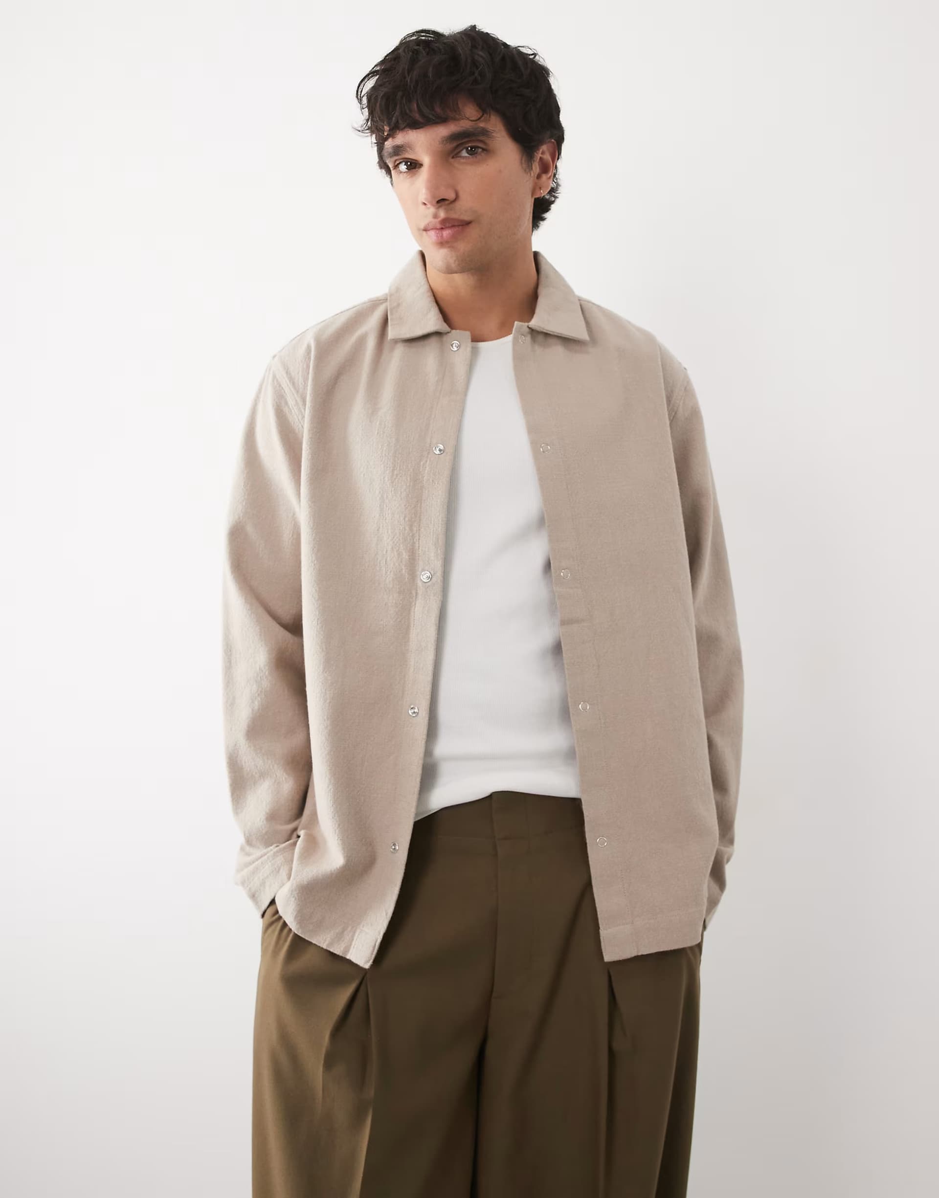 ASOS ASOS DESIGN overshirt with poppers in beige