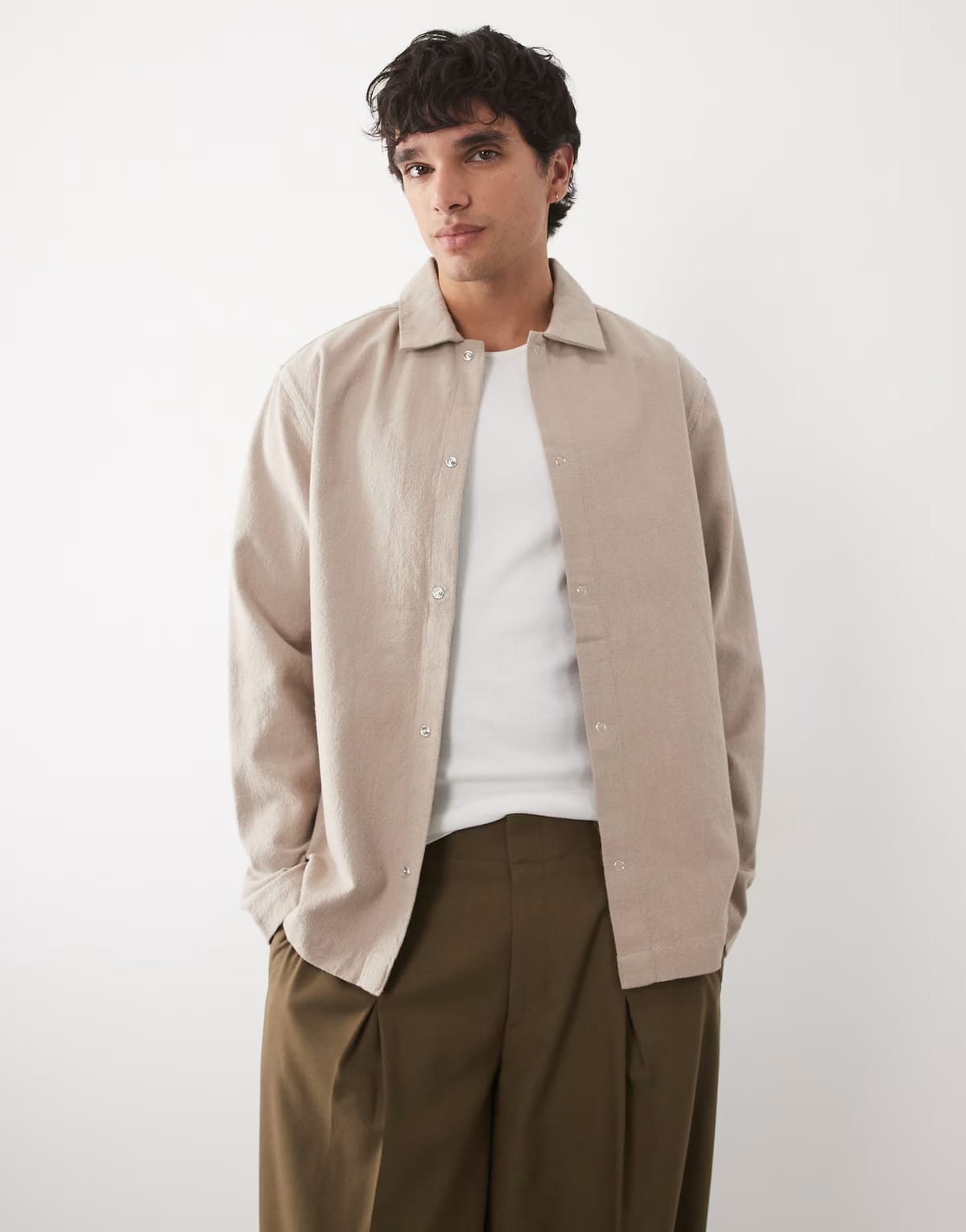 ASOS ASOS DESIGN overshirt with poppers in beige - 1