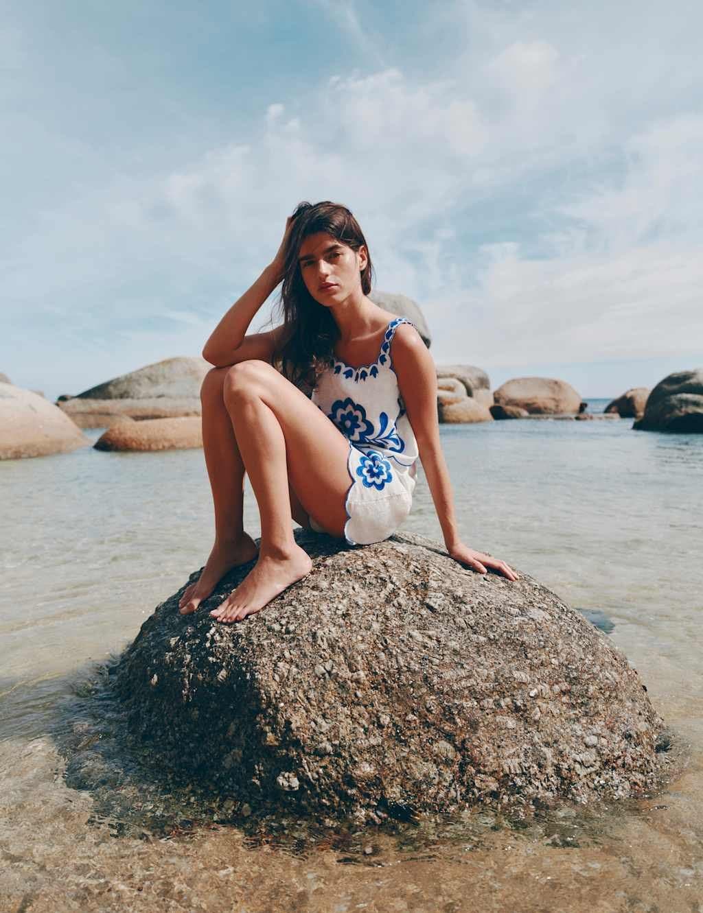 Marks & Spencer M&S Pure Cotton Embroidered Beach Vest Top Blue Mix