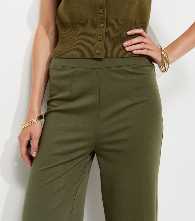 New Look Women's Dark Khaki Jersey Wide Leg Trousers New Look - 2
