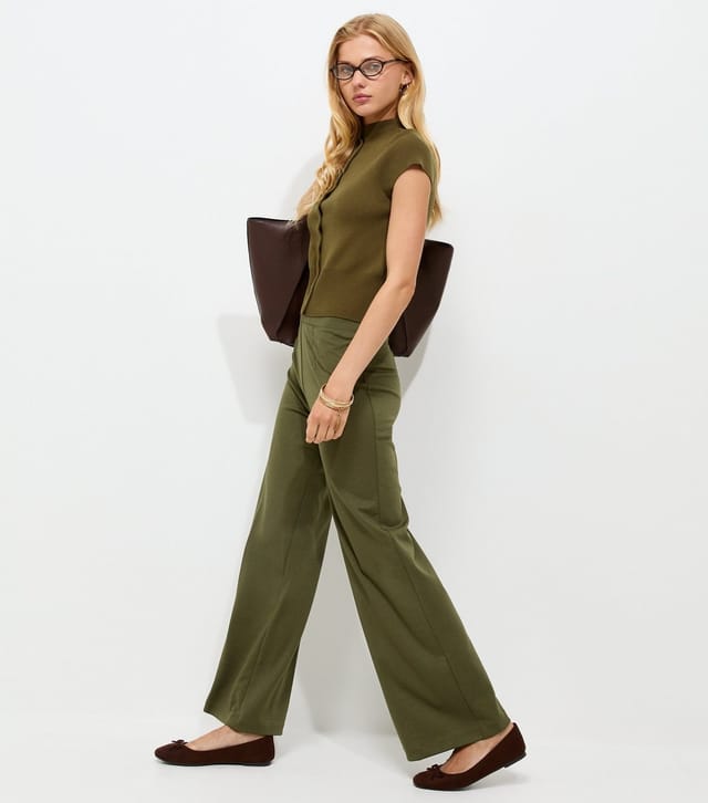 New Look Women's Dark Khaki Jersey Wide Leg Trousers New Look - 3