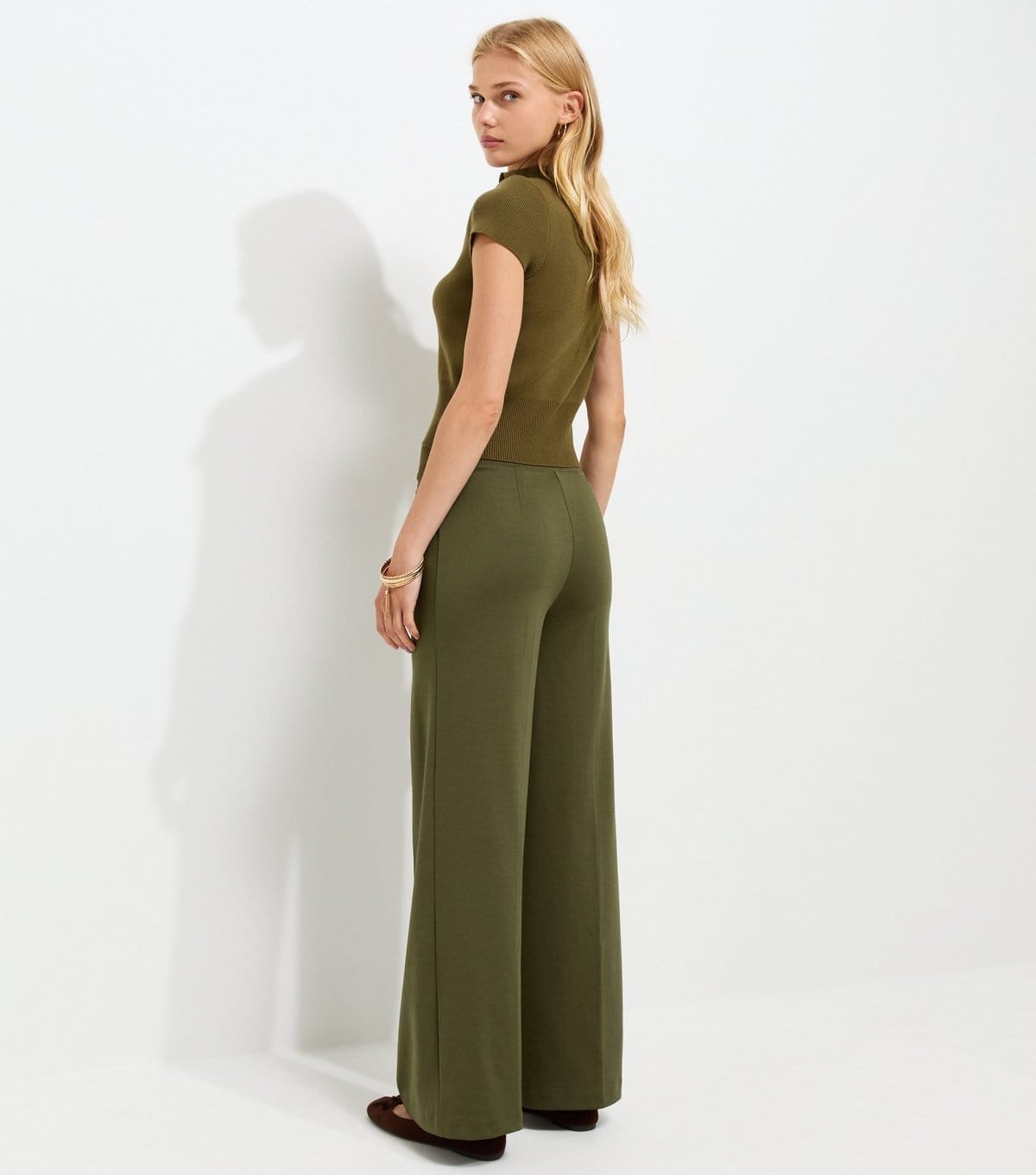 New Look Women's Dark Khaki Jersey Wide Leg Trousers New Look - 4