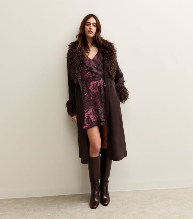 New Look Women's Dark Red Rose Print Shimmery Stripe Chiffon Mini Dress New Look - 3