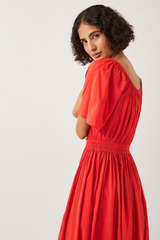 Monsoon Monsoon Women's Lane Pintuck Lace Midi Dress Orange - 2