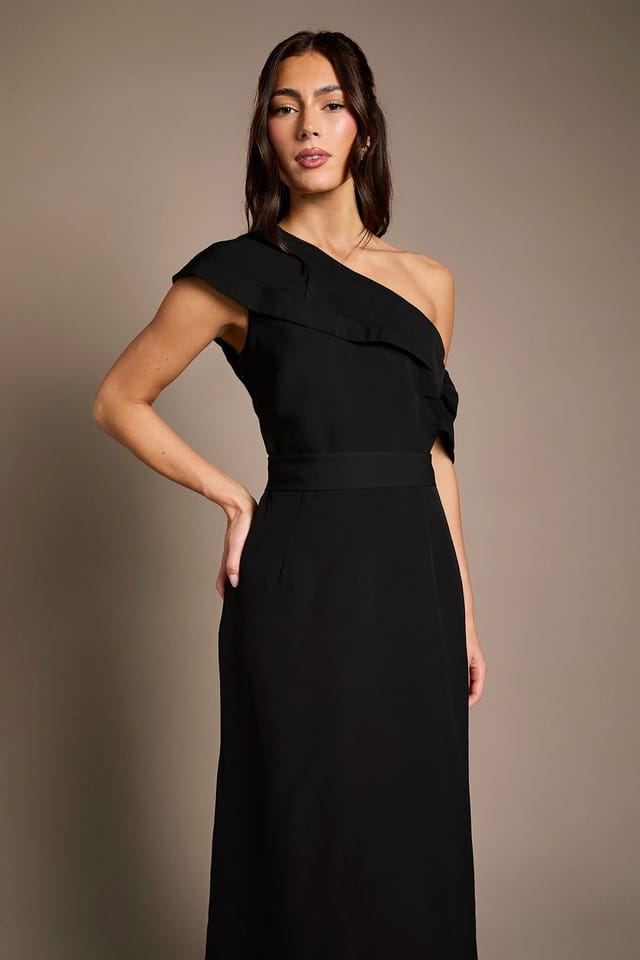 Coast Coast Women's Crepe High Neck One Shoulder Bridesmaid Maxi Dress in Black - 2