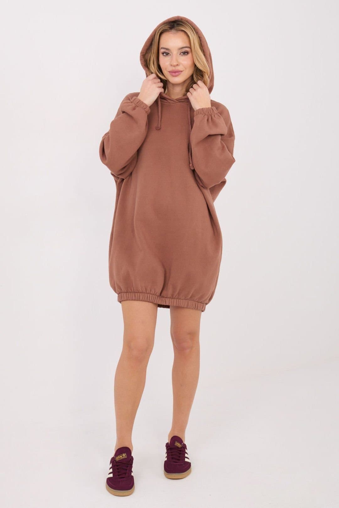 Love Lace Love Lace Women's Oversized Hooded Sweatshirt Dress with Pockets Style 222497 in Brown
