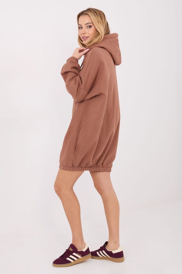 Love Lace Love Lace Women's Oversized Hooded Sweatshirt Dress with Pockets Style 222497 in Brown - 2
