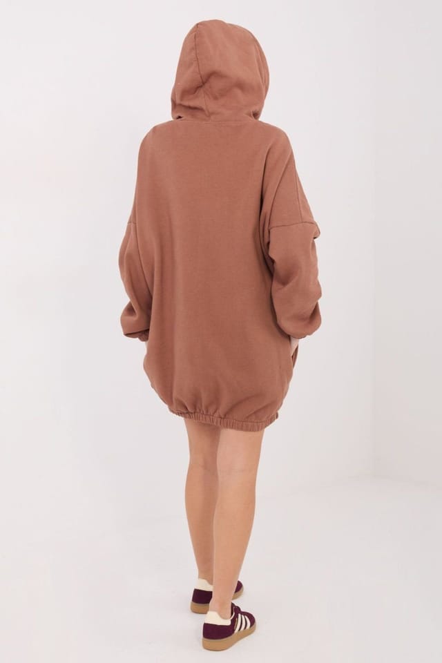 Love Lace Love Lace Women's Oversized Hooded Sweatshirt Dress with Pockets Style 222497 in Brown - 3
