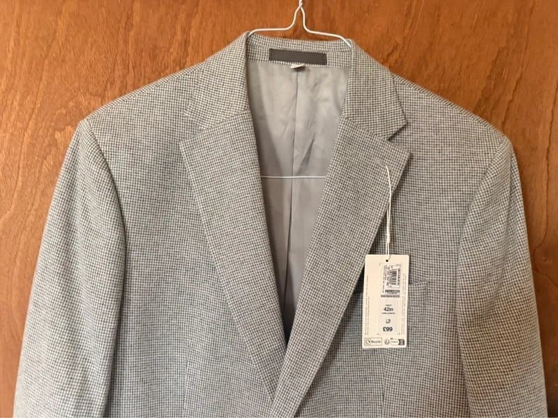 Marks & Spencer M&S Grey Houndstooth Blazer Jacket 42” Long Cotton BNWT