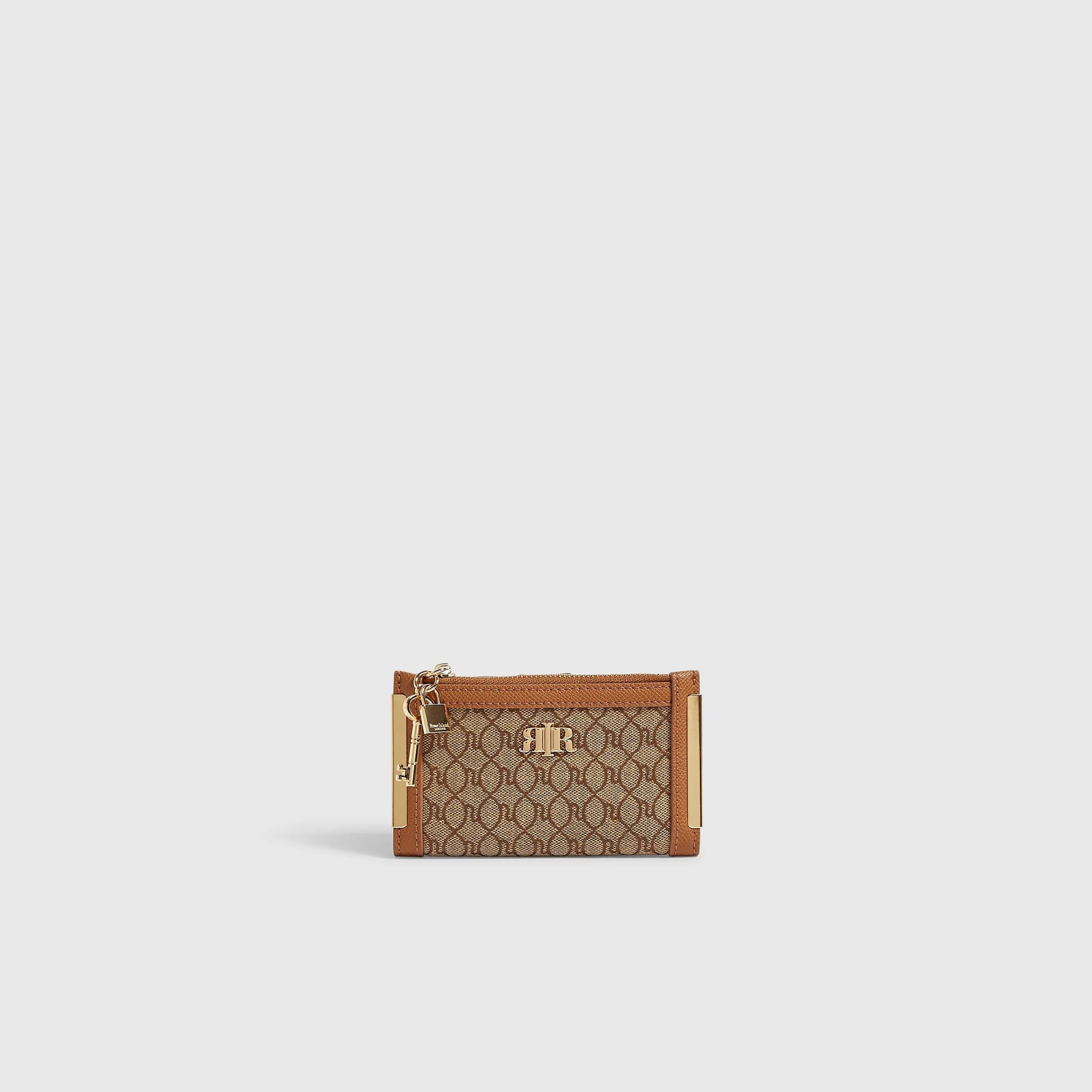 River Island River Island Womens Beige Monogram Print Charm Mini Purse