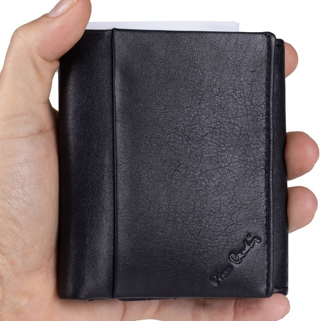 Pierre Cardin Pierre Cardin Men's Mens Genuine Leather Trifold Wallet With Coin Pouch Gift Box Black - 2