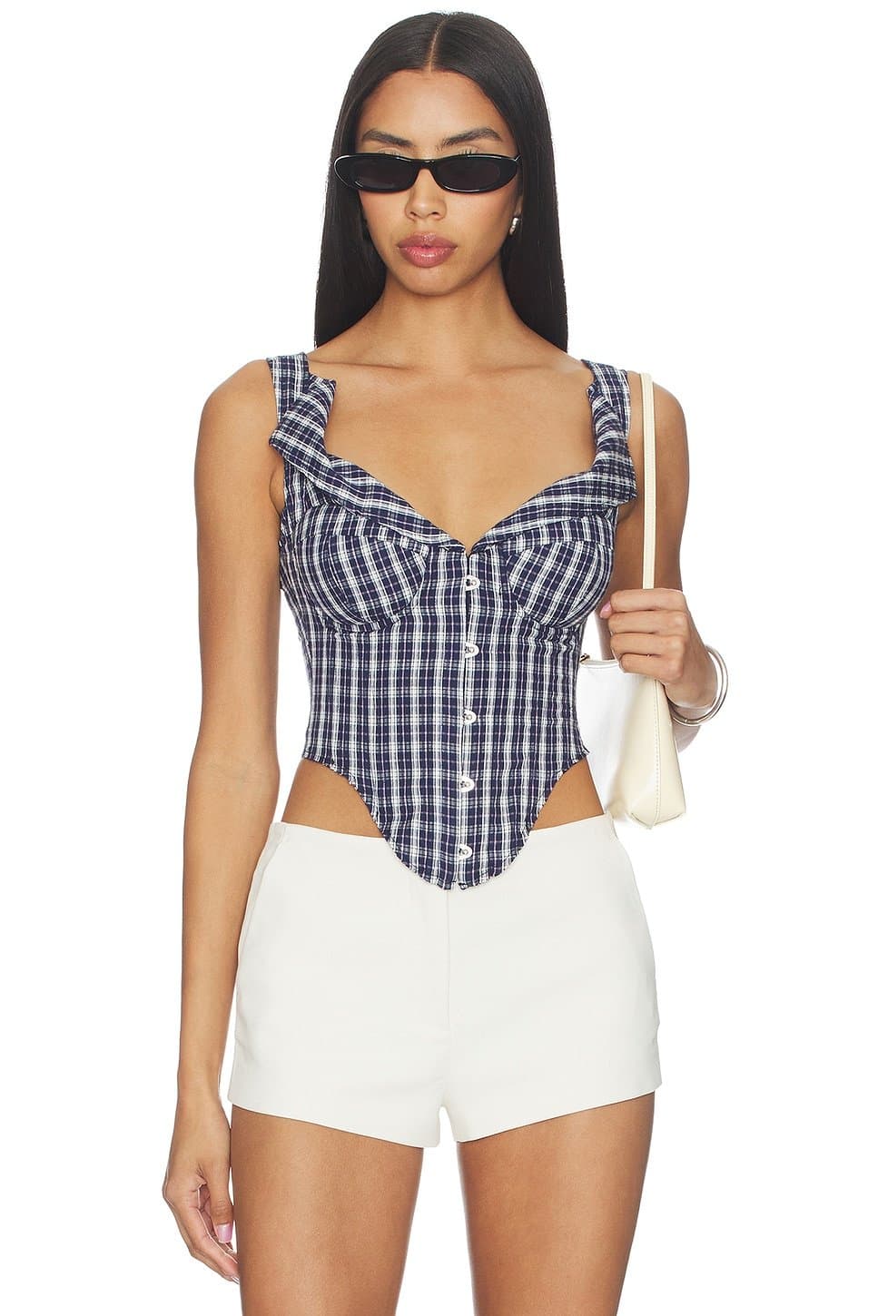 revolve Revolve Navy Plaid Corset Top