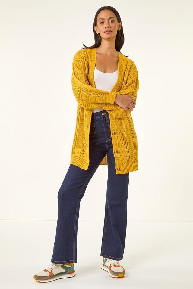 Dusk Dusk Women's Cable Knit Oversized Cardigan in Amber - 2