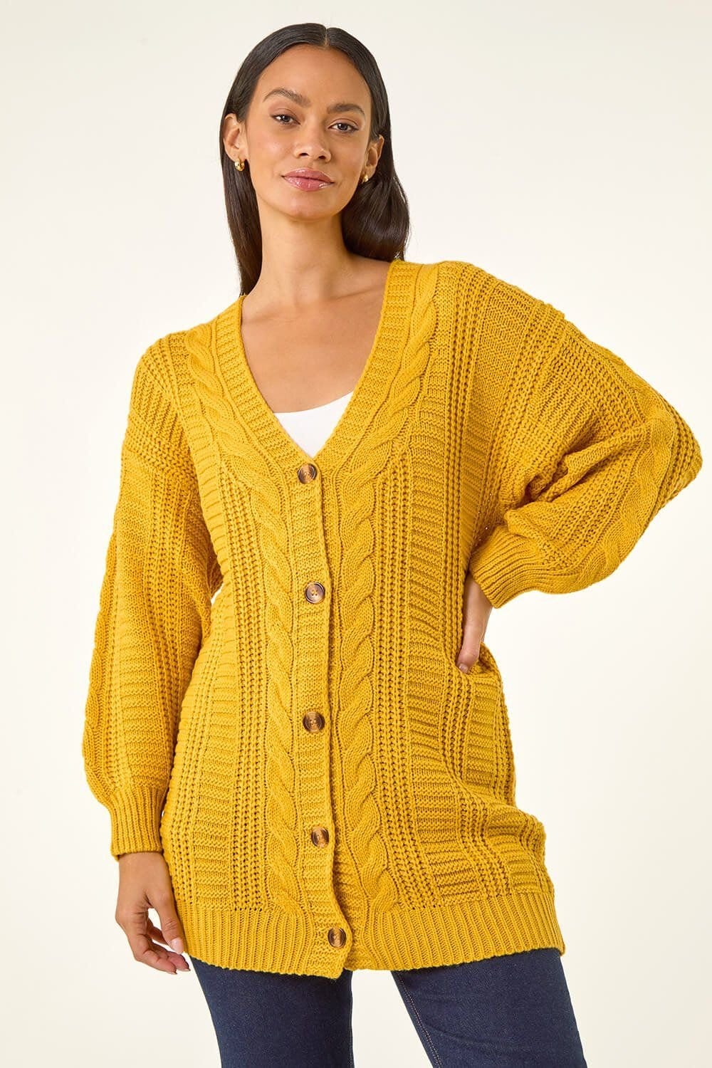 Dusk Dusk Women's Cable Knit Oversized Cardigan in Amber - 4