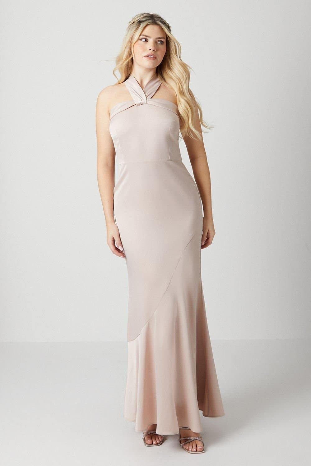 Debut London Debut London Women's by Coast Twist Halterneck Satin Bridesmaid Dress in Mink