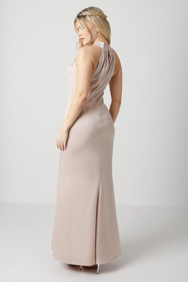 Debut London Debut London Women's by Coast Twist Halterneck Satin Bridesmaid Dress in Mink - 3