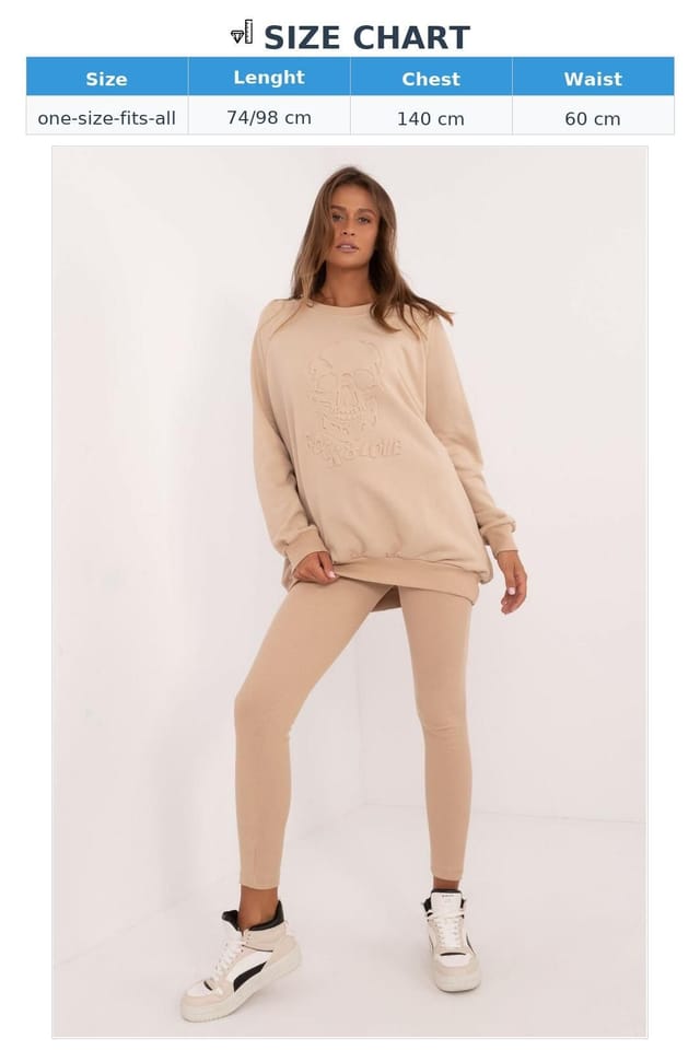 Love Lace Love Lace Women's Cotton Elastane Leggings & Sweatshirt Set in Beige - 3