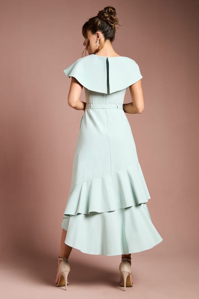 Coast Coast Women's Waterfall Crepe Belted Midi Dress in Duck Egg - 3