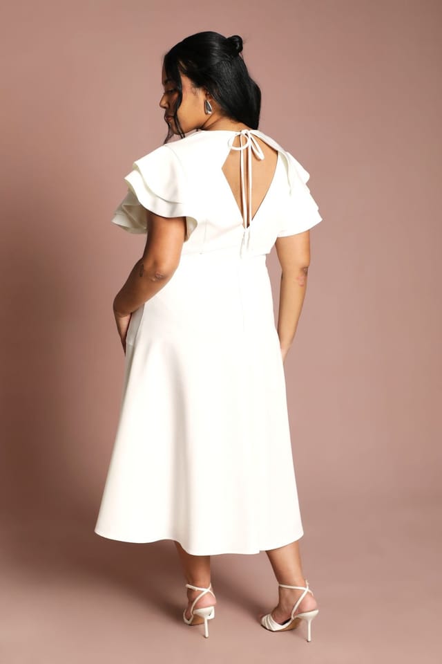 Coast Coast Women's Plus Short Sleeve V Neck Wrap Front Midi Dress in Ivory - 3