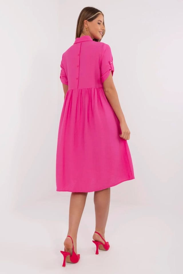 Love Lace Love Lace Women's Midi Flared Shirt Dress with Chest Pocket Style 212026 in Pink - 3