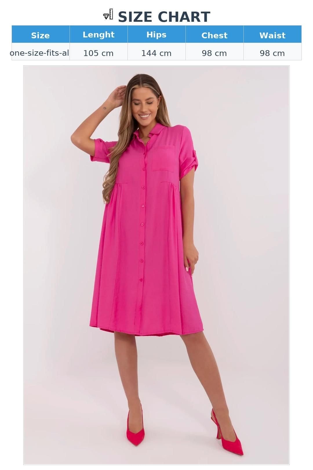 Love Lace Love Lace Women's Midi Flared Shirt Dress with Chest Pocket Style 212026 in Pink - 4