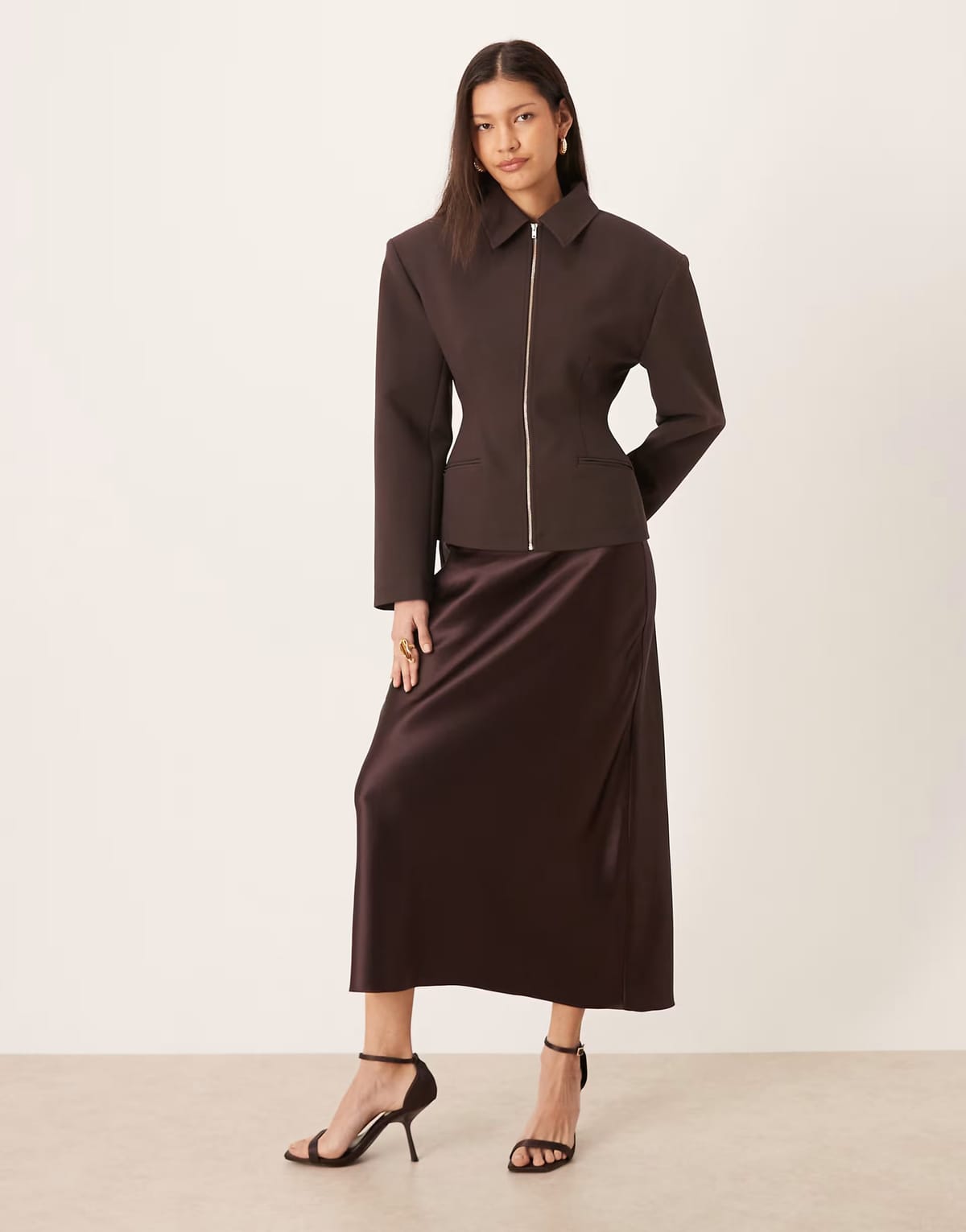 ASOS Mango satin maxi skirt in fig - 1