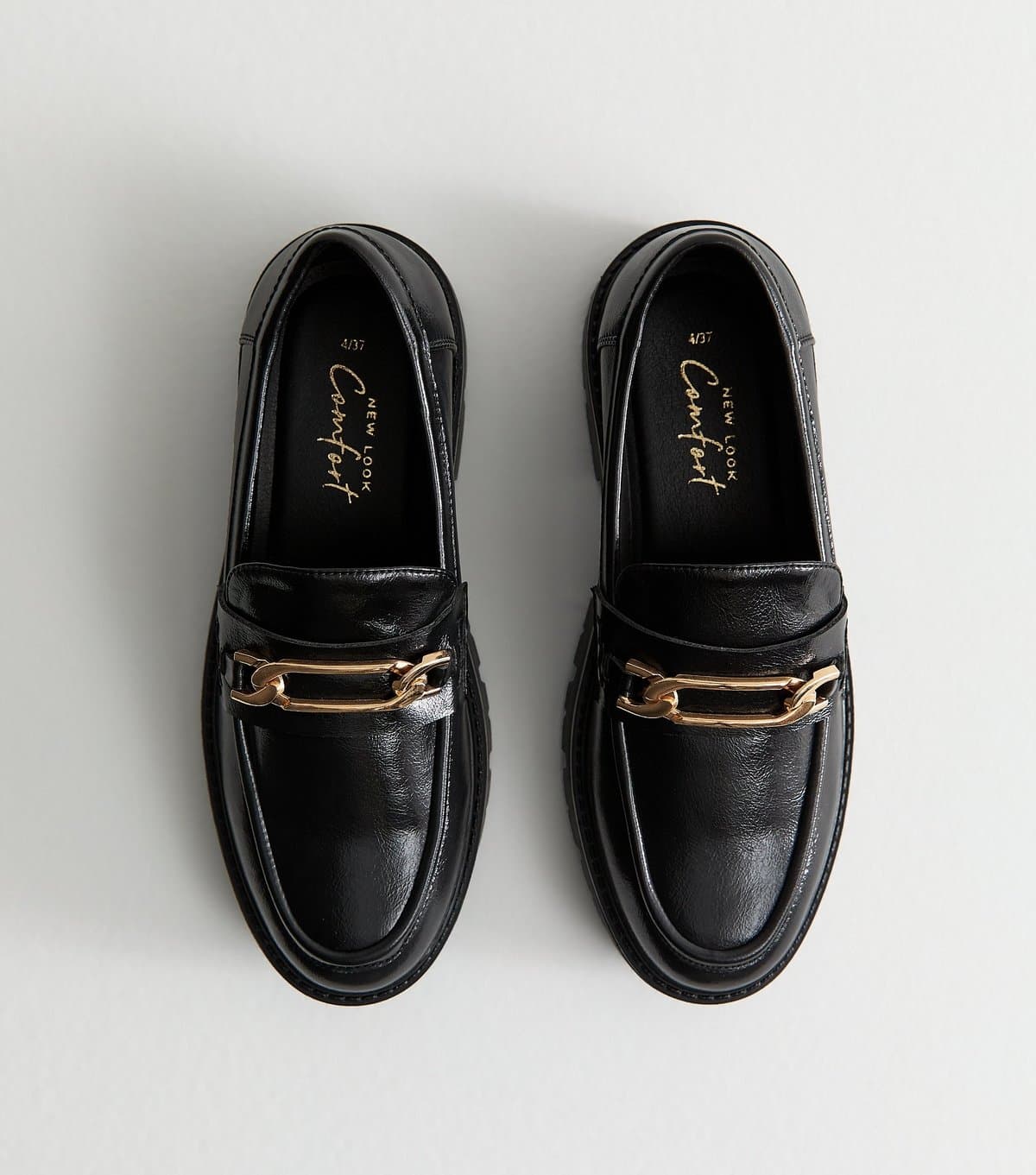 New Look Women's Black Faux Leather Chain Link Chunky Loafer Vegan New Look