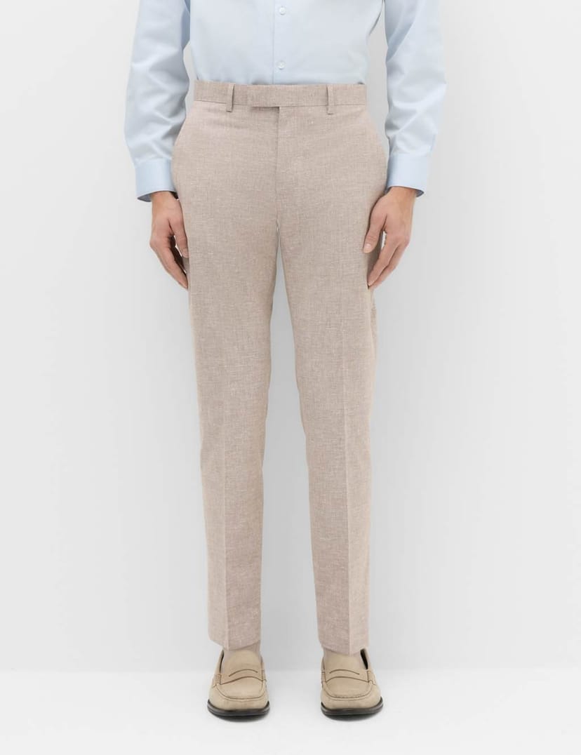 Marks & Spencer M&S Slim Fit Linen Blend Stretch Suit Trousers Brown Mix - 1