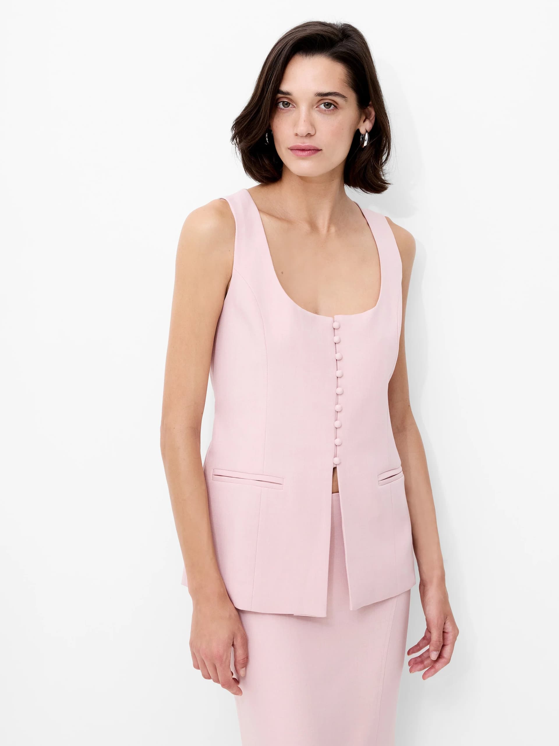 French Connection Imola Tailored Scoop Neck Waistcoat Peach Pink