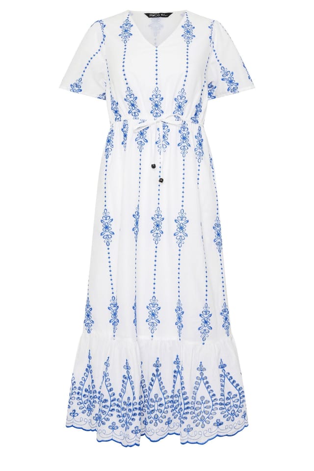 M&Co M&Co Women's Petite BroderieTie Waist Dress in White - 2