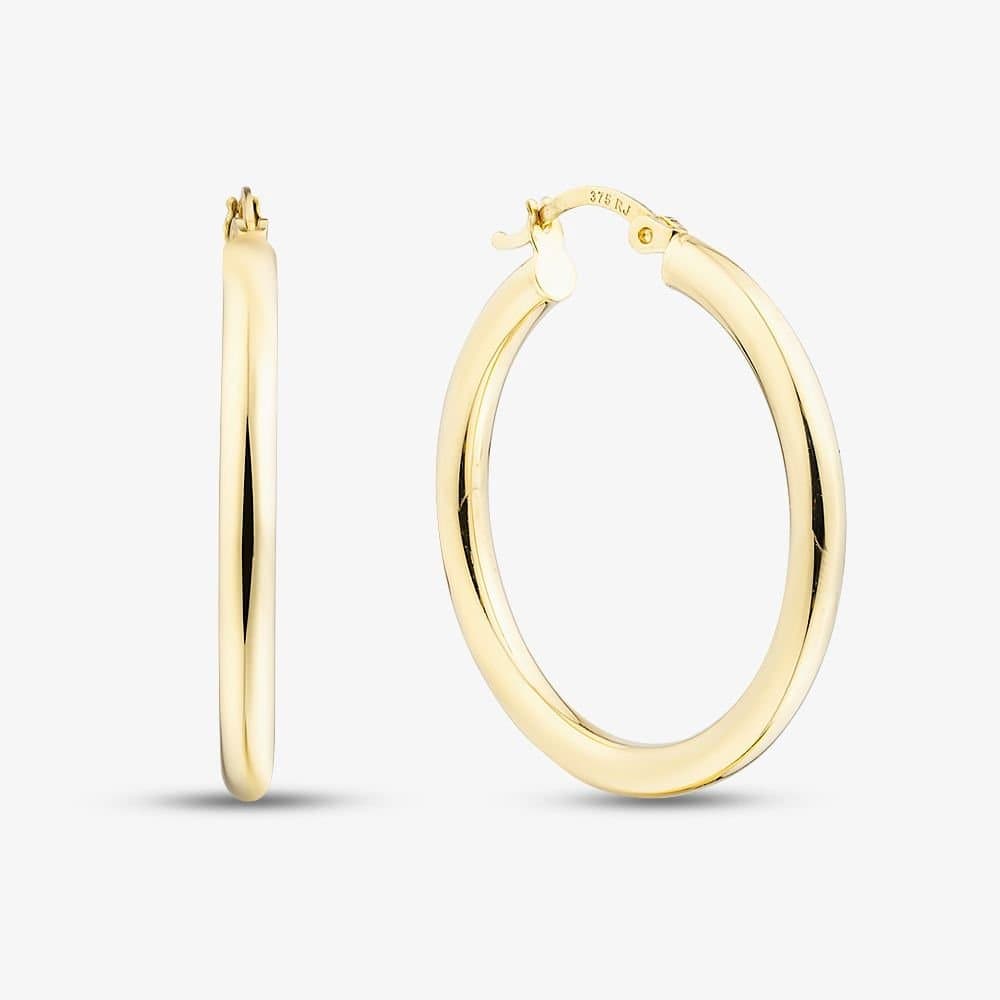 T.H.Baker T.H.Baker Women's 9ct Yellow Gold Plain Tube Hoop Earrings E-SLRT-325-9Y