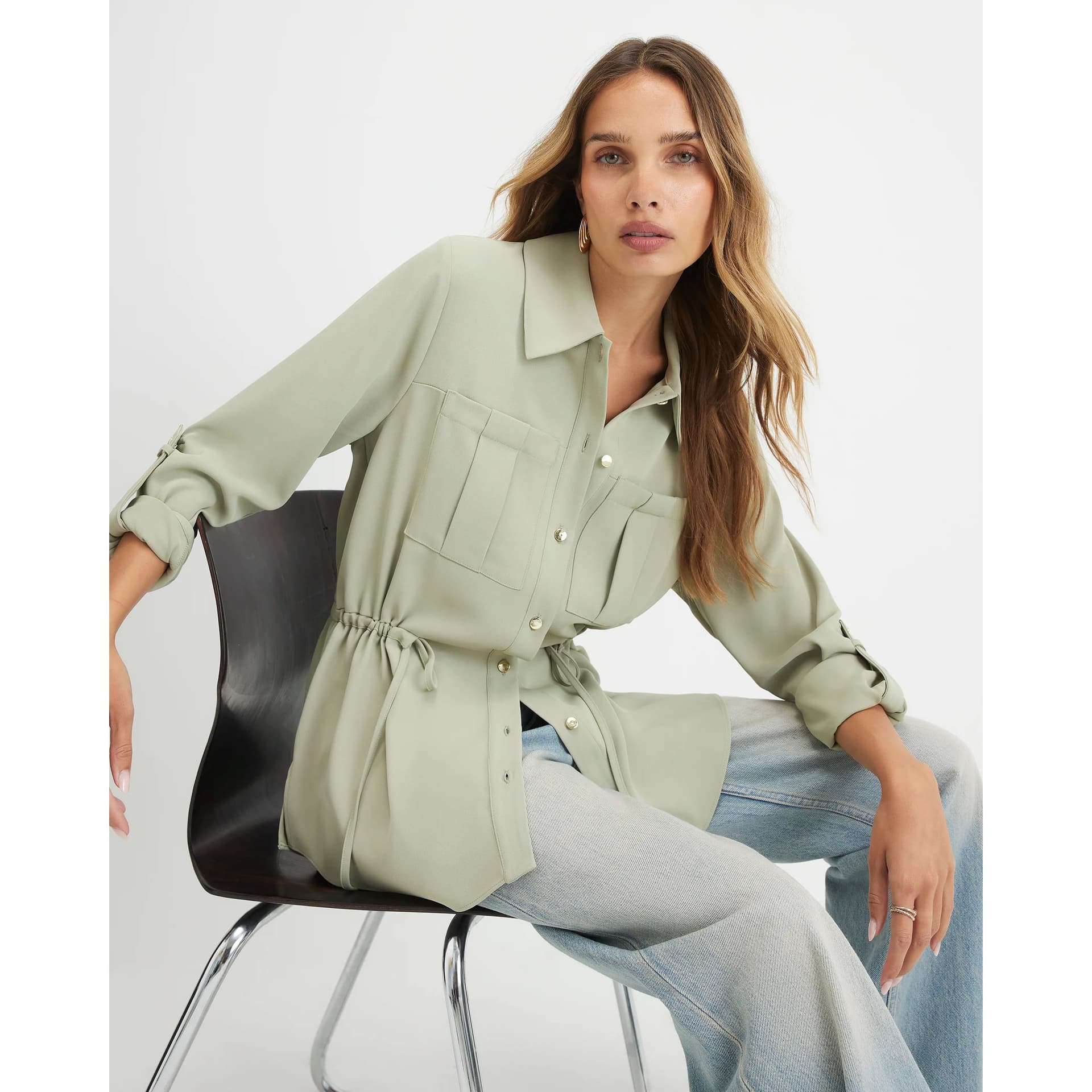 River Island River Island Womens Khaki Crepe Drawstring Waist Shirt