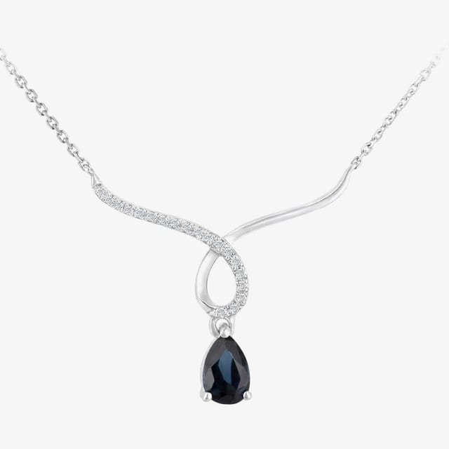 T.H.Baker T.H.Baker Women's 9ct White Gold Pear Shaped Sapphire & Diamond Set Wishbone Necklace DP1614WSA in Silver - 2