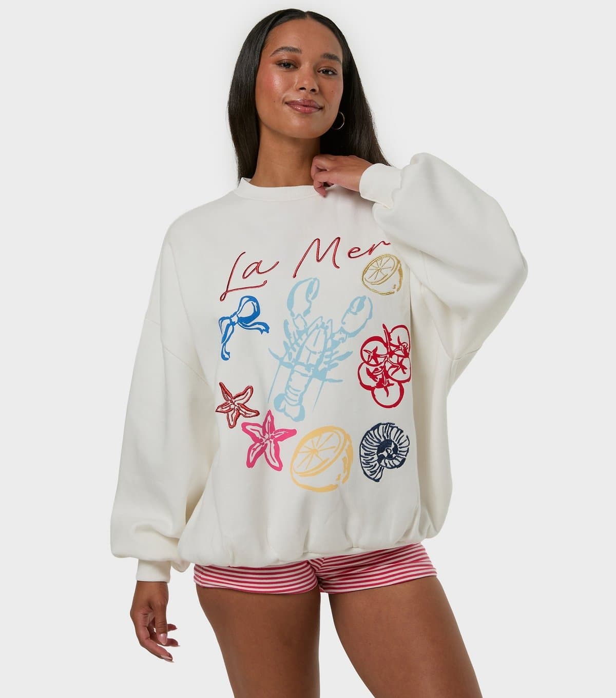 Skinnydip Women's White La Mer Embroidered Oversized Sweatshirt Skinnydip New Look