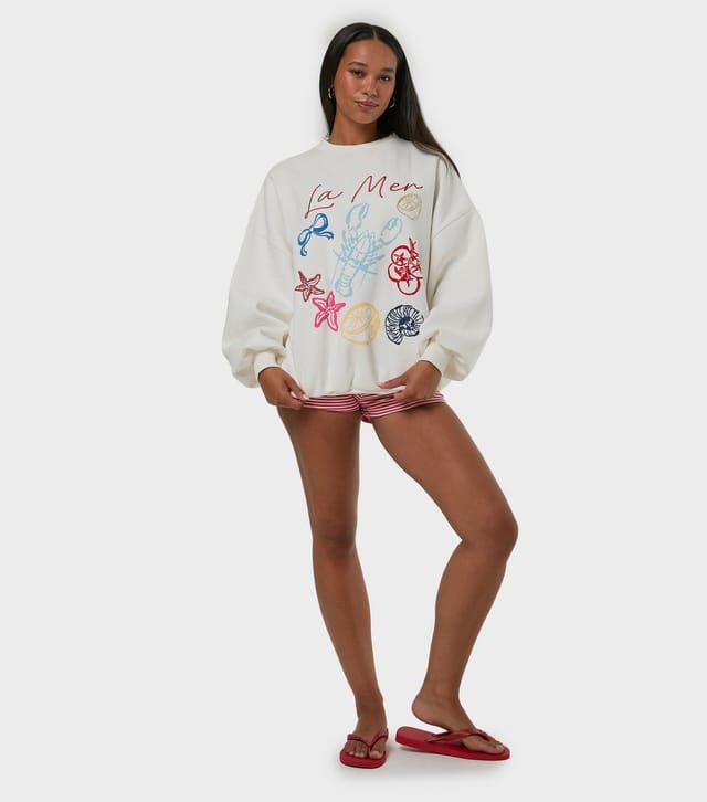 Skinnydip Women's White La Mer Embroidered Oversized Sweatshirt Skinnydip New Look - 2
