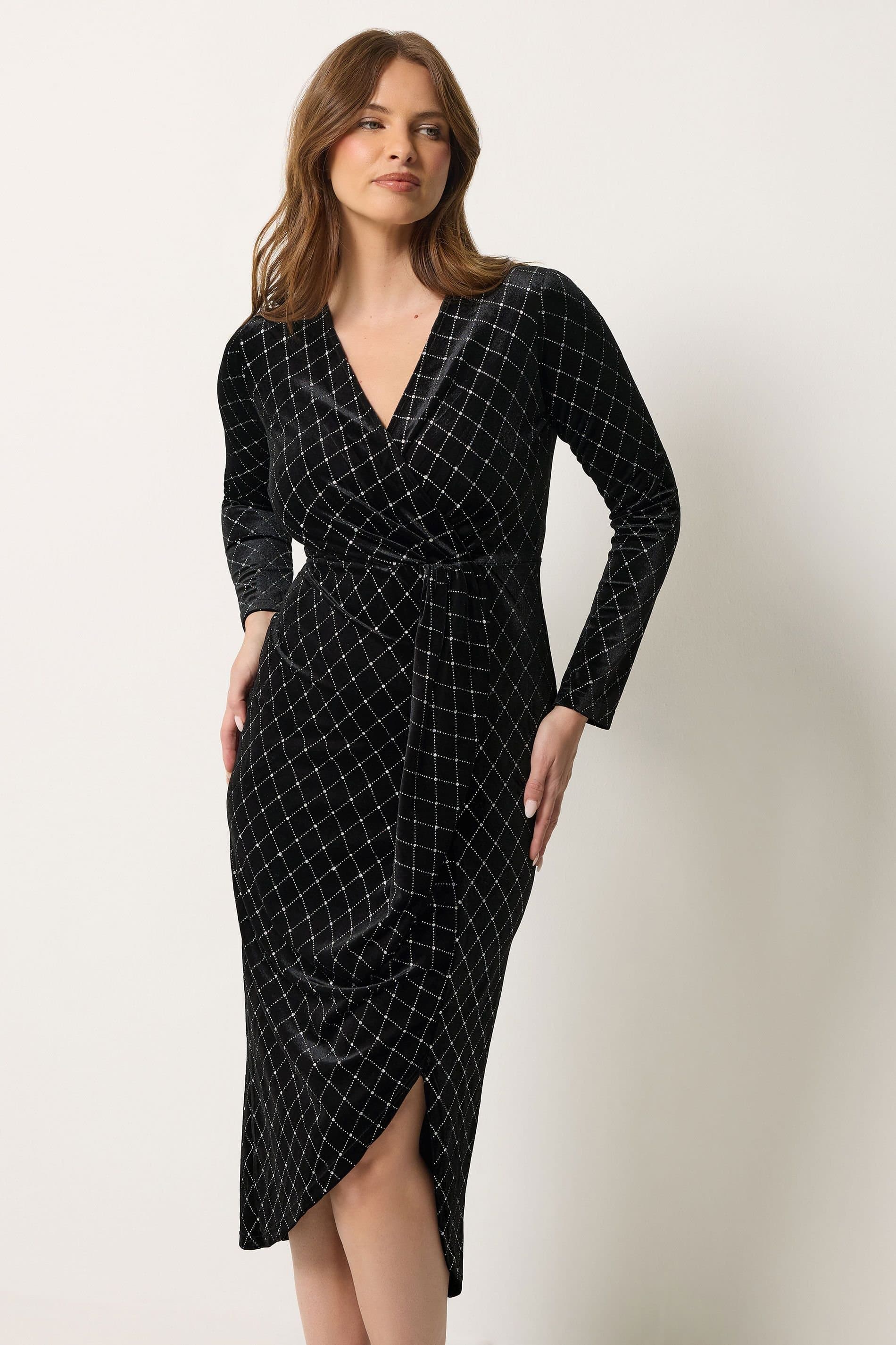 M&Co M&Co Women's Glitter Velvet Wrap Dress in Black