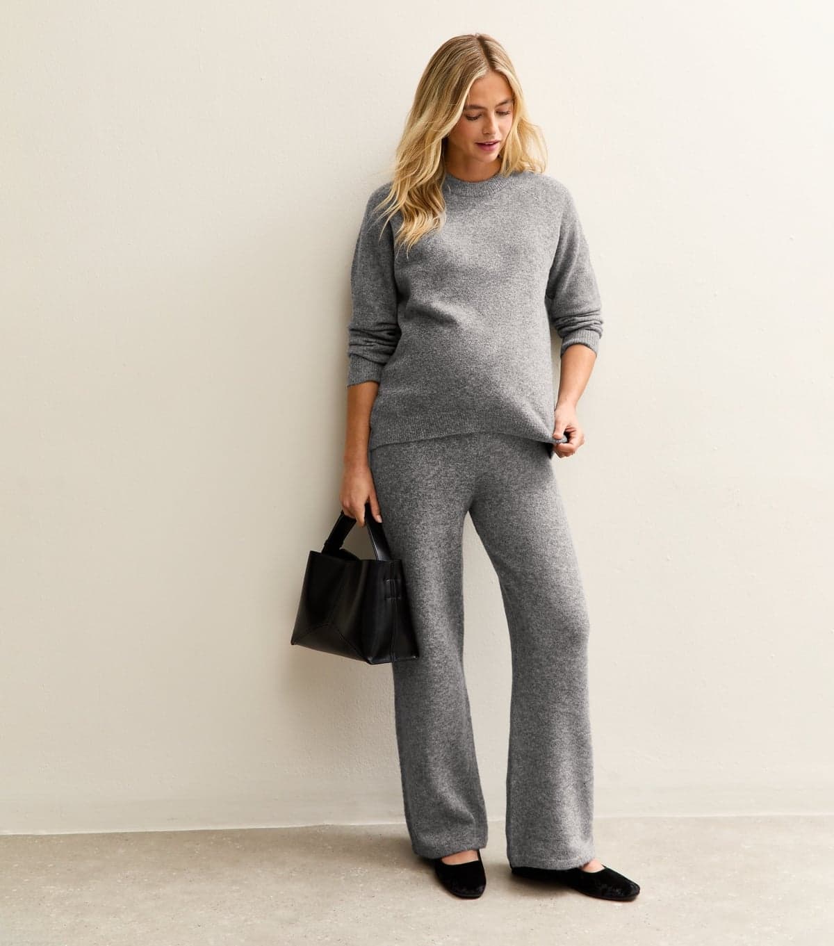 New Look Women's Maternity Mid Grey Knit Wide Leg Trousers New Look