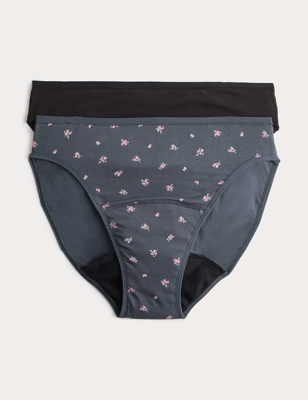 Marks & Spencer M&S 2 Pack Cotton Rich Period High Leg Knickers Carbon