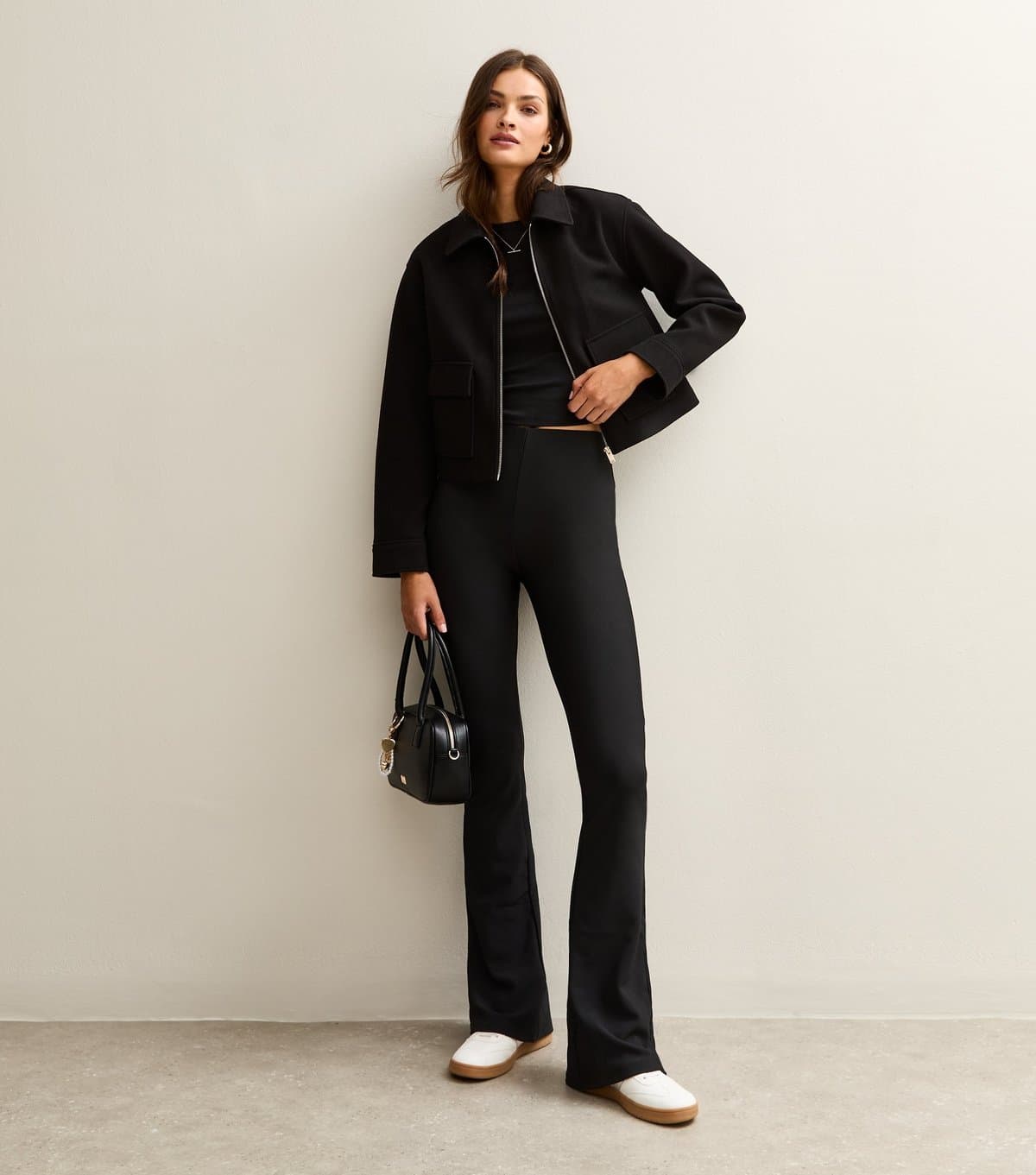 New Look New Look Tall Black Ribbed Flared Trousers