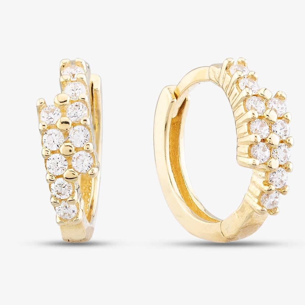 T.H.Baker T.H.Baker Women's 9ct Yellow Gold Cubic Zirconia Two Row Hoop Earrings E1630Y