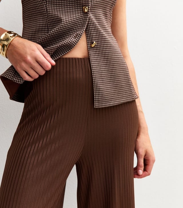 New Look Women's Brown Ribbed Wide Leg Trousers New Look - 3