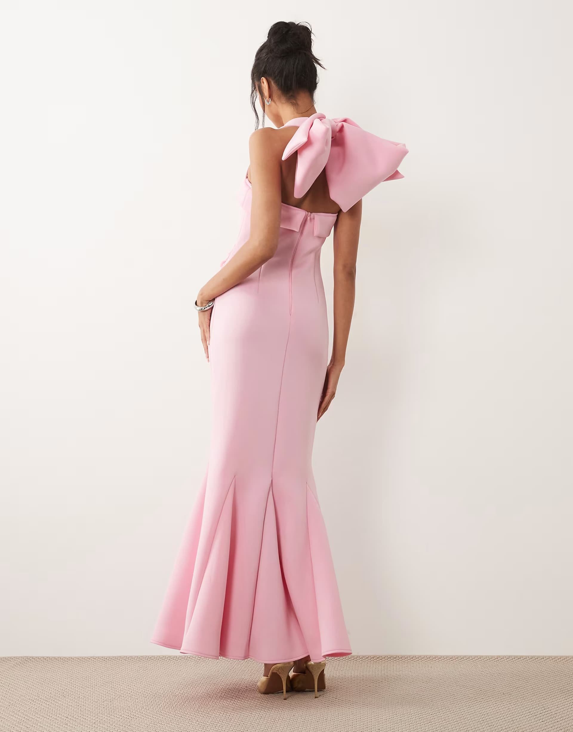 ASOS ASOS DESIGN square neck maxi dress with bow back in pink scuba-style fabric