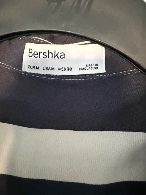 Bershka Bershka Men’s Navy & White Striped Viscose Resort Shirt